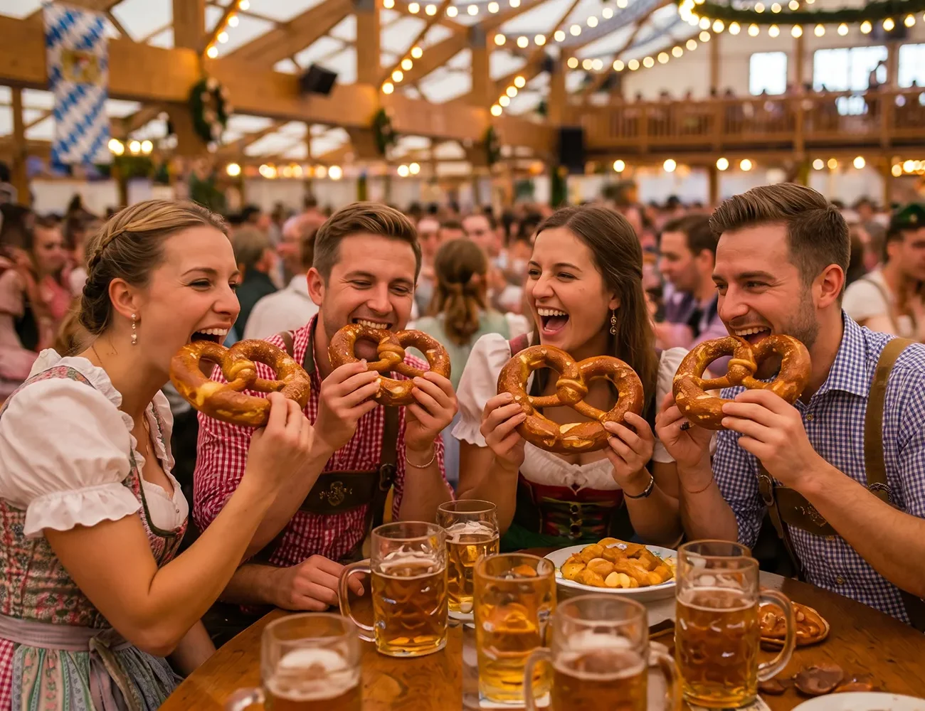 Brezel essen im Festzelt